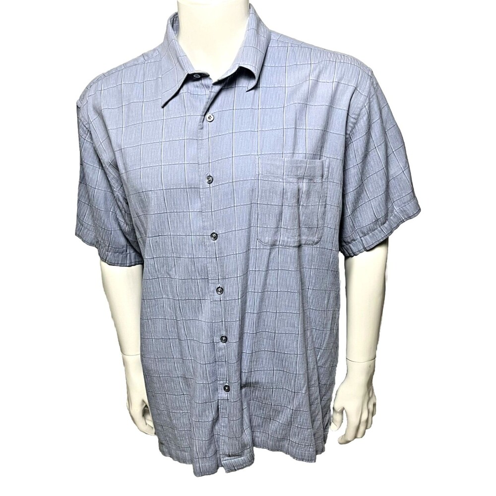 Arrow Shirt Short Sleeve Button Up Collar Blue Plaid Cotton Men XL Career Work